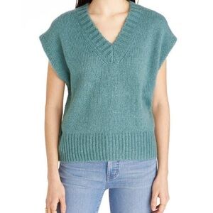 Madewell NWT soft green wool blend Balsam Cap Sleeve v-neck sweater Sz XXL